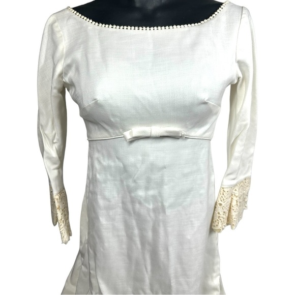 Alfred Angelo Vintage 60s? Wedding Dress Empire Waist Button-Up Union Tag XS - Picture 2 of 13